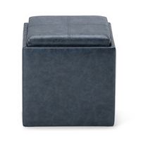 Simpli Home - Rockwood 17 inch Wide Contemporary Square Cube Storage Ottoman with Tray - Denim Blue