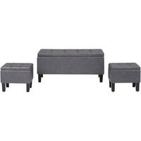 Simpli Home - Dover Rectangular Contemporary Faux Leather Storage Ottoman (Set of 3) - Stone Gray