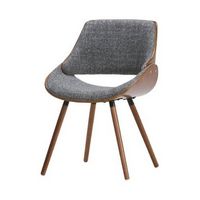 Simpli Home - Malden Mid Century Modern Bentwood Dining Chair with Wood Back in Grey Woven Fabric...