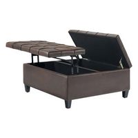 Simpli Home - Harrison 36 inch Wide Transitional Square Coffee Table Storage Ottoman in Faux Leat...
