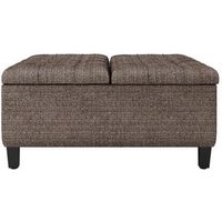Simpli Home - Harrison 36 inch Wide Transitional Square Coffee Table Storage Ottoman in Tweed Loo...