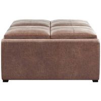 Simpli Home - Avalon Square Contemporary Faux Air Leather Storage Ottoman - Distressed Umber Brown