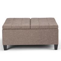 Simpli Home - Harrison 36 inch Wide Transitional Square Coffee Table Storage Ottoman in Linen Loo...