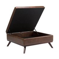 Simpli Home - Owen Square Mid-Century Modern Faux Air Leather Ottoman With Inner Storage - Distre...