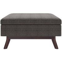 Simpli Home - Owen Square Mid-Century Modern Woven Fabric/Faux Air Leather Ottoman With Inner Sto...