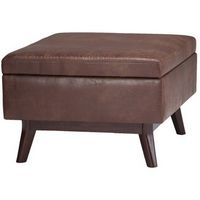 Simpli Home - Owen Mid-Century Modern Faux Air Leather Ottoman With Inner Storage - Distressed Sa...