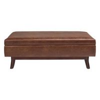 Simpli Home - Owen Rectangular Mid-Century Modern High-Density Foam/Faux Air Leather Ottoman With...