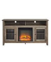 Walker Edison - 58&quot; Tall Glass Two Door Soundbar Storage Fireplace TV Stand for Most TVs Up to 65...