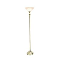 Elegant Designs - 1 Light Torchiere Floor Lamp with Marbleized White Glass Shade - Gold