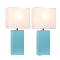 Elegant Designs - 2 Pack Modern Leather Table Lamps with White Fabric Shades - Aqua