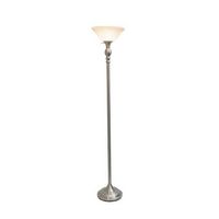 Elegant Designs - 1 Light Torchiere Floor Lamp with Marbleized White Glass Shade - Brushed Nickel