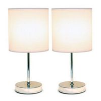 Simple Designs - Chrome Mini Basic Table Lamp with Fabric Shade 2 Pack Set - Chrome/White