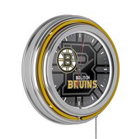 Boston Bruins NHL Watermark Chrome Double Ring Neon Clock - Black, Gold, White