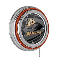 Anaheim Ducks NHL Watermark Chrome Double Ring Neon Clock - Black, Orange, Gold