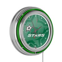Dallas Stars NHL Watermark Chrome Double Ring Neon Clock - Victory Green, Black, Silver