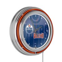 Edmonton Oilers NHL Watermark Chrome Double Ring Neon Clock - Orange, Royal Blue, White