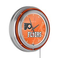 Philadelphia Flyers NHL Watermark Chrome Double Ring Neon Clock - Orange, Black, White