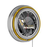 Pittsburgh Penguins NHL Watermark Chrome Double Ring Neon Clock - Black, Gold, White