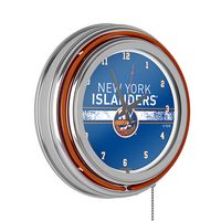 New York Islanders NHL Chrome Double Ring Neon Clock - Blue, Orange, White