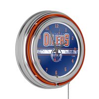 Edmonton Oilers NHL Chrome Double Ring Neon Clock - Royal Blue, Orange, White