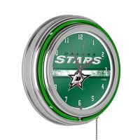 Dallas Stars NHL Chrome Double Ring Neon Clock - Victory Green, Silver, Black