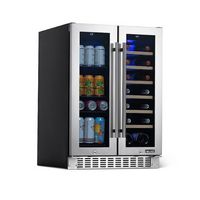 NewAir - 18-Bottle or 58-Can French Door Dual Zone Wine Refrigerator with SplitShelf and Beech Wo...
