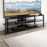 CorLiving - TV Bench with Open Shelves for TVs up to 85" - Black Gloss