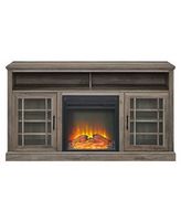 Walker Edison - Traditional 58&quot; Tall Glass Two Door Soundbar Storage Fireplace TV Stand for Most ...