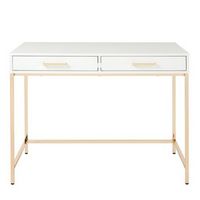 OSP Home Furnishings - Alios Desk with White Gloss Finish and Rose Gold Chrome Plated Base - Whit...