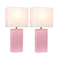 Elegant Designs - 2 Pack Modern Leather Table Lamps with White Fabric Shades - Pink