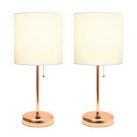 Limelights - Stick Lamp with USB charging port and Fabric Shade 2 Pack Set - White/Rose Gold