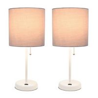 Limelights - Stick Lamp with USB charging port and Fabric Shade 2 Pack Set - White/Gray