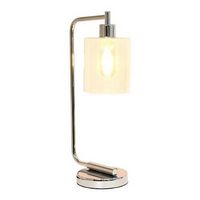 Simple Designs - Bronson Antique Style Industrial Iron Lantern Desk Lamp with Glass Shade - Chrome