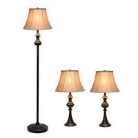Elegant Designs - Traditionally Crafted 3 Pack Lamp Set (2 Table Lamps, 1 Floor Lamp) with Tan Sh...