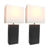 Elegant Designs - 2 Pack Modern Leather Table Lamps with White Fabric Shades - Black