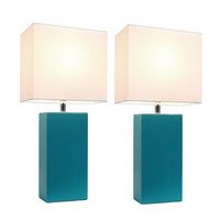 Elegant Designs - 2 Pack Modern Leather Table Lamps with White Fabric Shades - Teal