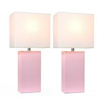 Elegant Designs - 2 Pack Modern Leather Table Lamps with White Fabric Shades - Blush Pink