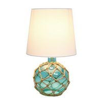 Elegant Designs - Buoy Rope Nautical Netted Coastal Ocean Sea Glass Table Lamp with White Fabric ...