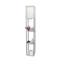 Simple Designs - Floor Lamp Etagere Organizer Storage Shelf with Linen Shade - Silver/White
