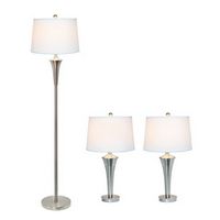 Elegant Designs - Tapered 3 Pack Lamp Set (2 Table Lamps, 1 Floor Lamp) with White Shades - Brush...