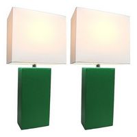 Elegant Designs - 2 Pack Modern Leather Table Lamps with White Fabric Shades - Green