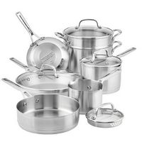 KitchenAid - 3-Ply Base Stainless Steel Cookware Set, 11-Piece - Brushed Stainless Steel