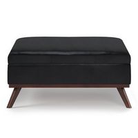 Simpli Home - Owen 36 inch Wide Mid Century Modern Square Coffee Table Storage Ottoman - Midnight...