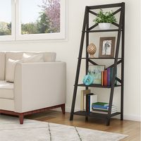 4 Shelf Ladder Bookshelf-Free Standing Wooden Tiered, X Back Frame &amp; Leaning Look-Decorative Shel...