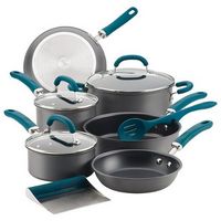 Rachael Ray - Create Delicious 11-Piece Cookware Set - Gray with Teal Handles