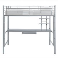 Walker Edison - Premium Metal Full Size Loft Bed with Wood Workstation - Silver