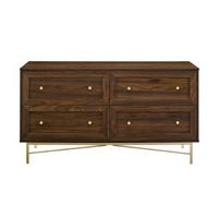 Walker Edison - 56” Contemporary 4 Drawer Gold Accent Dresser - Dark Walnut