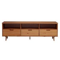 Walker Edison - Mid Century Modern 3 Drawer Solid Wood Console for TVs up to 80&quot; - Caramel