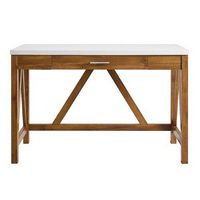 Walker Edison - 46&quot; A Frame Modern Wood Computer Desk with Drawer - Natural Walnut/White Marble