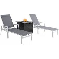 Mod Furniture - Harper 3pc Chaise Set: 2 Chaise Lounges and 40,000 BTU gas tile top fire pit tabl...